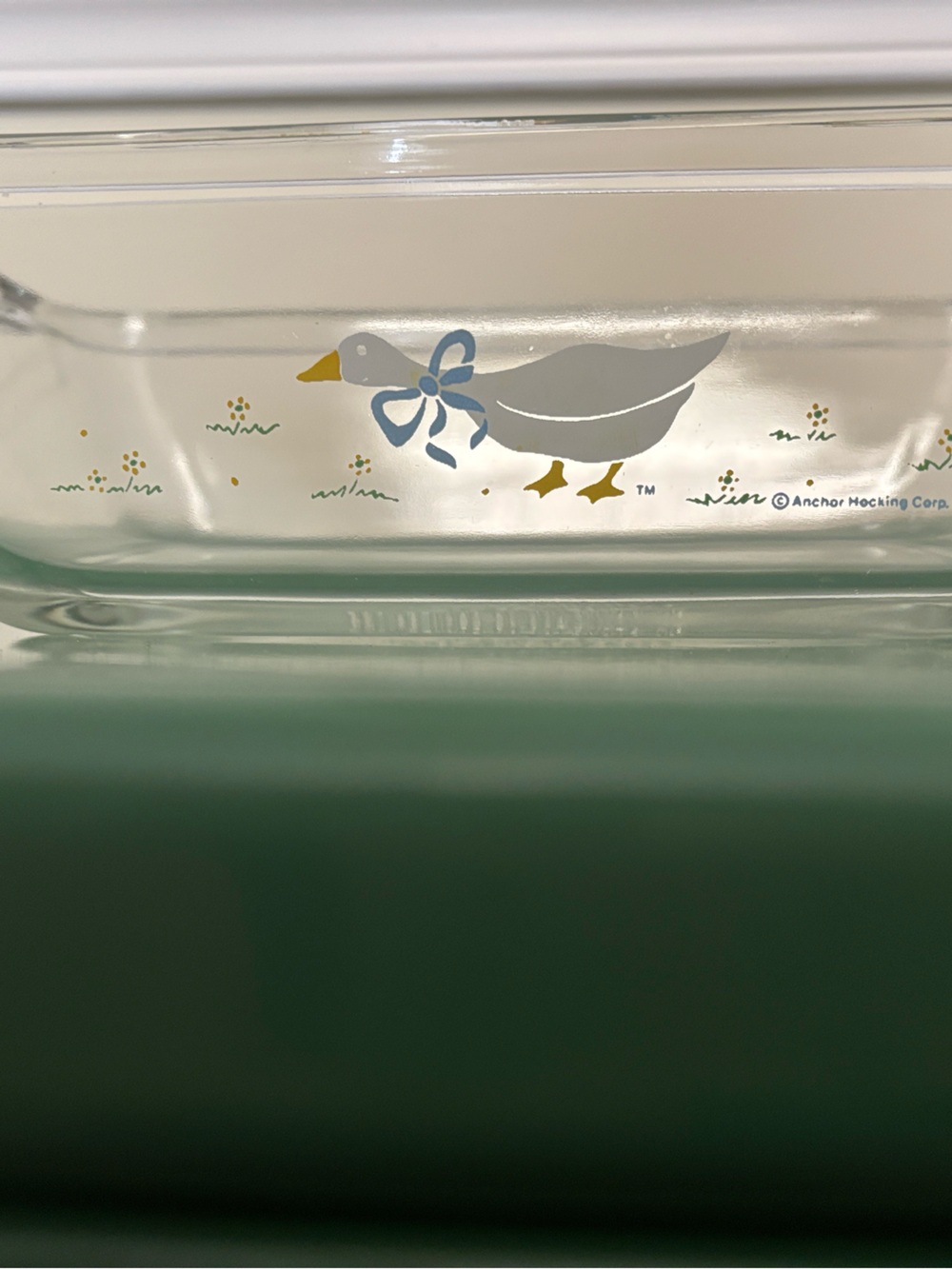 Vintage Anchor Hocking Clear Glass Loaf Pan with White Duck and Yellow Accents - Picture 4 of 4